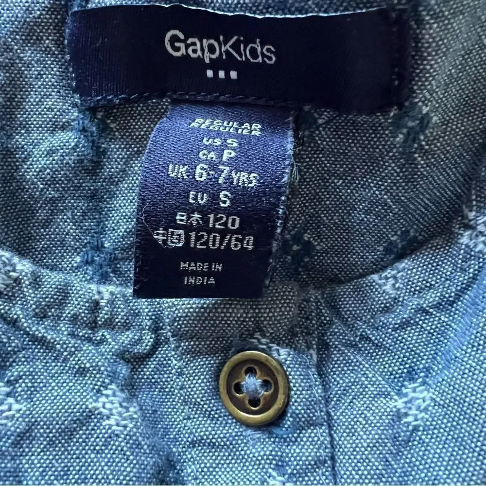 GAP Kids Woven Cotton Chambray Dress Blue Girls Small 6-7 Years Old EUC